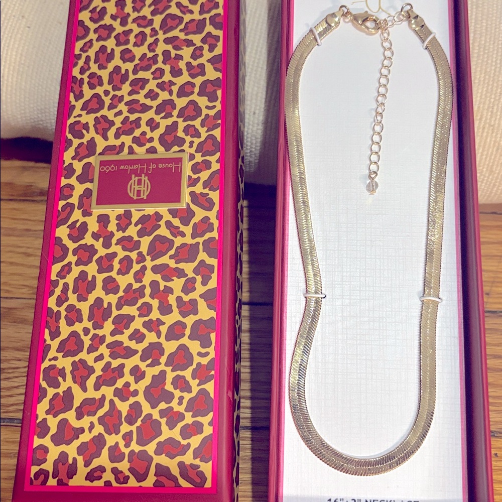 NWT House of Harlow 1960 Herringbone Gold tone  Necklace, Size 16" + 3"